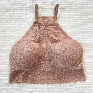 PINK Victoria’s Secret Lace Bralette Tan High Neck Small